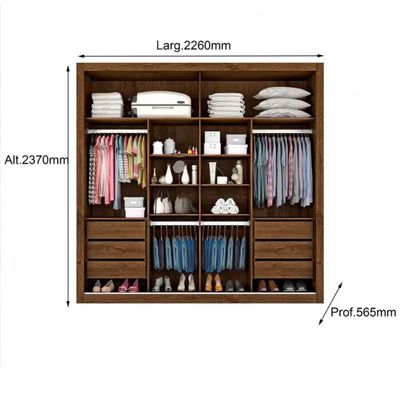 Guarda Roupa Casal Triunfo Flex com Espelho 2 Portas de Correr e 6 Gavetas Europa Brauna e Off white