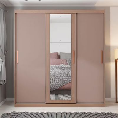 Guarda Roupa Casal Bartira Paris com Espelho 3 Portas de Correr e 2 Gavetas Avelã/Cappuccino