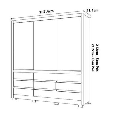 Guarda Roupa Casal Bartira Arezzo com 3 Portas e 9 Gavetas Externas Avelã/Cappuccino