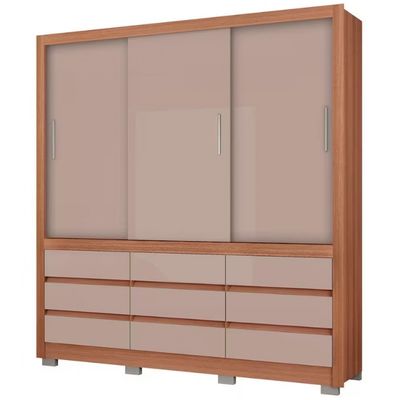 Guarda Roupa Casal Bartira Arezzo com 3 Portas e 9 Gavetas Externas Avelã/Cappuccino