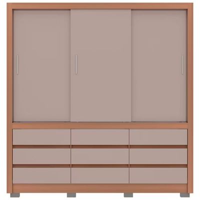 Guarda Roupa Casal Bartira Arezzo com 3 Portas e 9 Gavetas Externas Avelã/Cappuccino