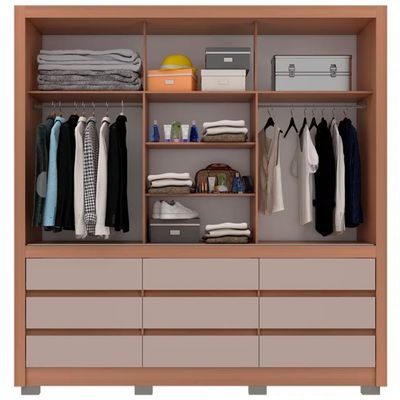 Guarda Roupa Casal Bartira Arezzo com 3 Portas e 9 Gavetas Externas Avelã/Cappuccino