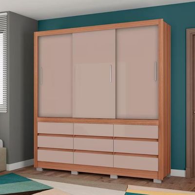 Guarda Roupa Casal Bartira Arezzo com 3 Portas e 9 Gavetas Externas Avelã/Cappuccino