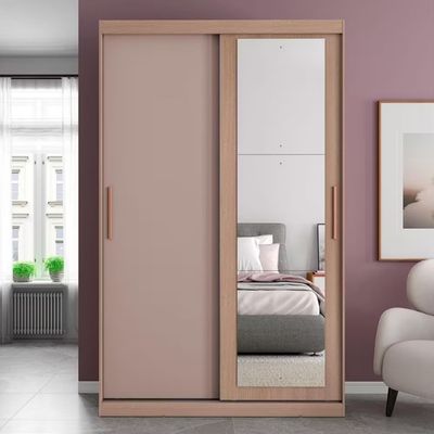 Guarda Roupa Solteiro Bartira Paris com Espelho 2 Portas de Correr e 2 Gavetas Avelã/Cappuccino