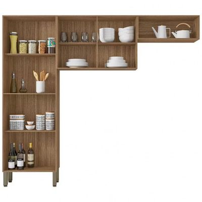 Cozinha Compacta Nala com 8 Portas 4 Prateleiras Kit`s Paraná Freijó/Gris