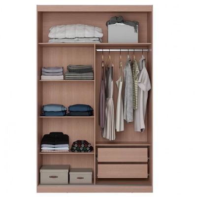 Guarda Roupa Solteiro Bartira Paris com Espelho 2 Portas de Correr e 2 Gavetas Avelã/Cappuccino