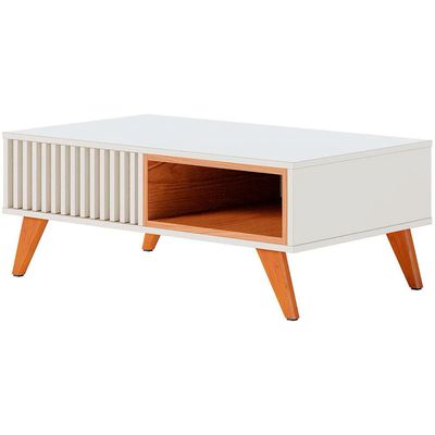 Mesa de Centro Colibri Jeri MDP com Pés de Madeira Maciça Off White com Freijó