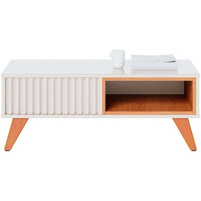 Mesa de Centro Colibri Jeri MDP com Pés de Madeira Maciça Off White com Freijó