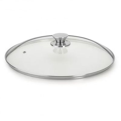 Tampa de Vidro Multiflon com Pomel Inox 34cm de Diâmetro Transparente