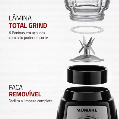 Liquidificador Mondial Turbo Glass L-1400 GI 1400W Jarra de Vidro Preto e Inox / 110V