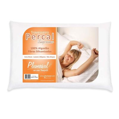 Travesseiro Plumasul Fibra Siliconizada em Percal 180 Fios 50 x 70 cm Branco