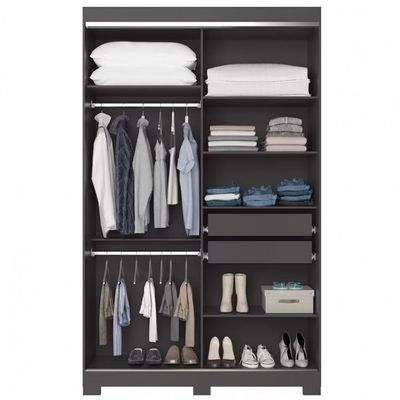 Guarda Roupa Solteiro Bartira América com Espelho 2 Portas 2 Gavetas 136,2cm Largura Grafite