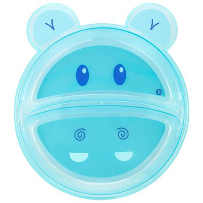 Prato Infantil Pimpolho com Divisória Bichinho Hipopótamo Azul