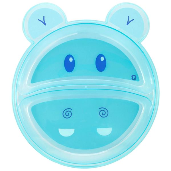 Prato Infantil Pimpolho com Divisória Bichinho Hipopótamo Azul