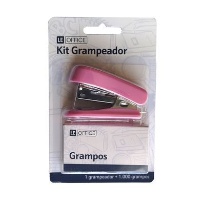 Grampeador Le com Grampos 24/6 até 15 Folhas Rosa Pastel