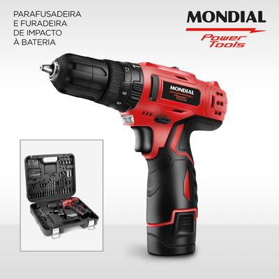 Parafusadeira e Furadeira com Maleta Mondial Vermelho 12V PI-11MA BIV