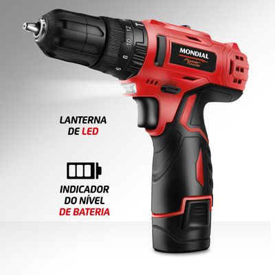 Parafusadeira e Furadeira com Maleta Mondial Vermelho 12V PI-11MA BIV