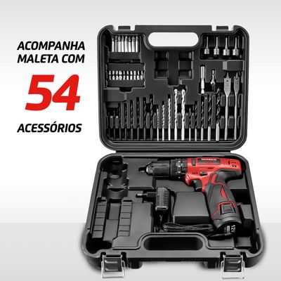 Parafusadeira e Furadeira com Maleta Mondial Vermelho 12V PI-11MA BIV