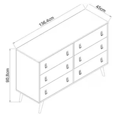 Cômoda Amber com 6 Gavetas e 136,4cm de Largura Genialflex Savana com Alecrim
