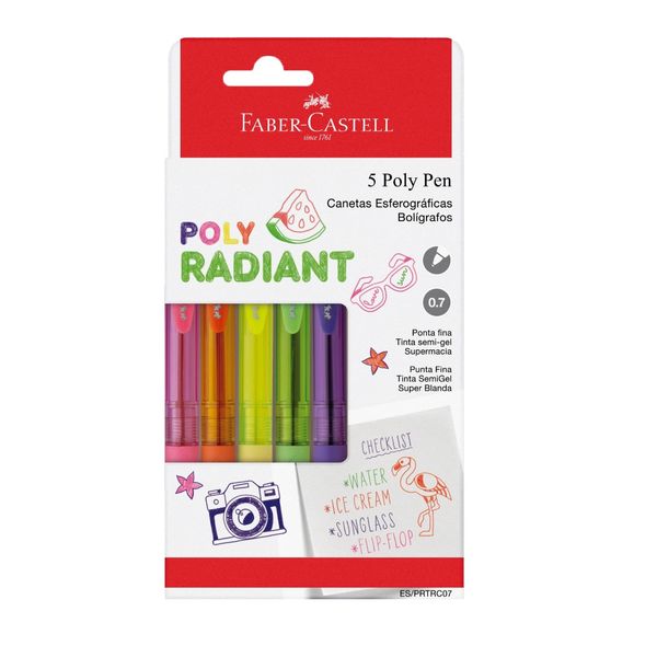 Kit de Canetas Esferográficas Faber-Castell Poly Pen Radiant Colors 0.7mm