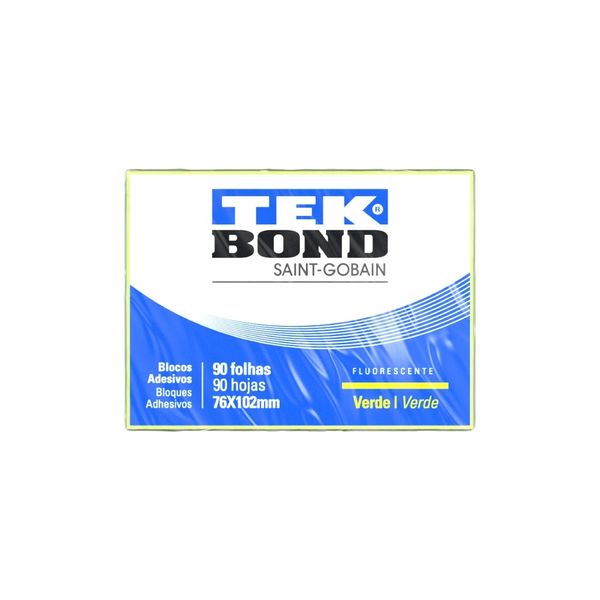 Bloco Adesivo Fluorescente Tekbond Verde com 90 Folhas 76x102mm