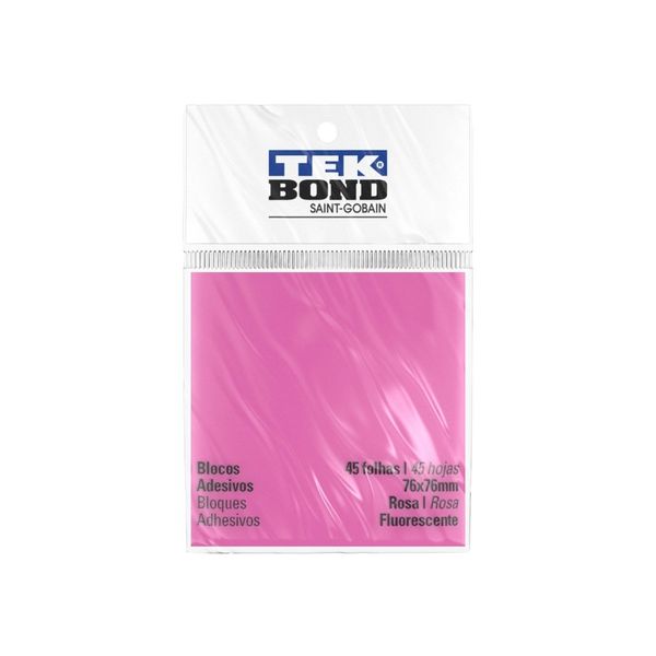 Bloco Adesivo Tekbond Rosa Fluorescente com 45 Folhas 76x76mm