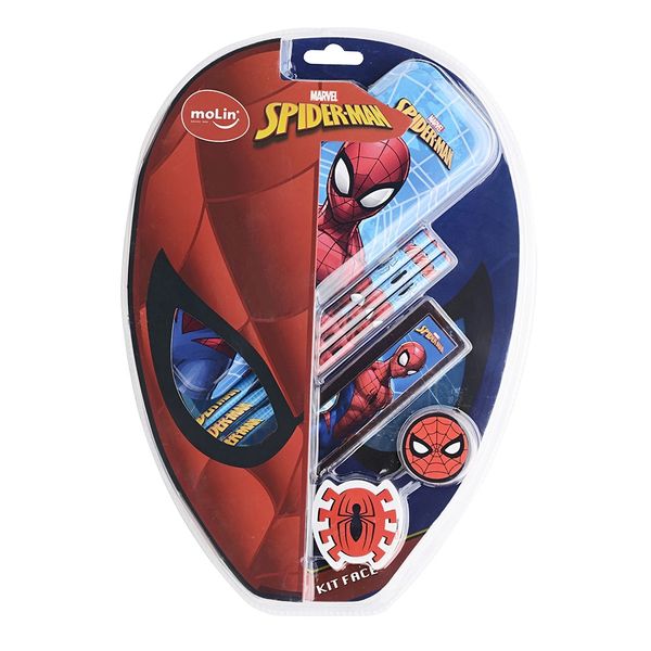 Kit Escolar Molin Spiderman Estojo + Apontador + Régua + 3 Lápis + Borracha