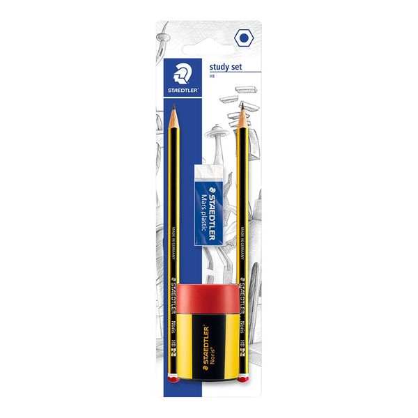 Kit Escolar Staedtler com 2 Lápis HB + Borracha + Apontador