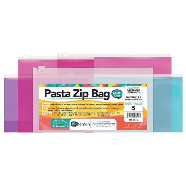 Pasta Zip Bag Chies Safe Makeup com Tamanhos Diversos 5 Unidades