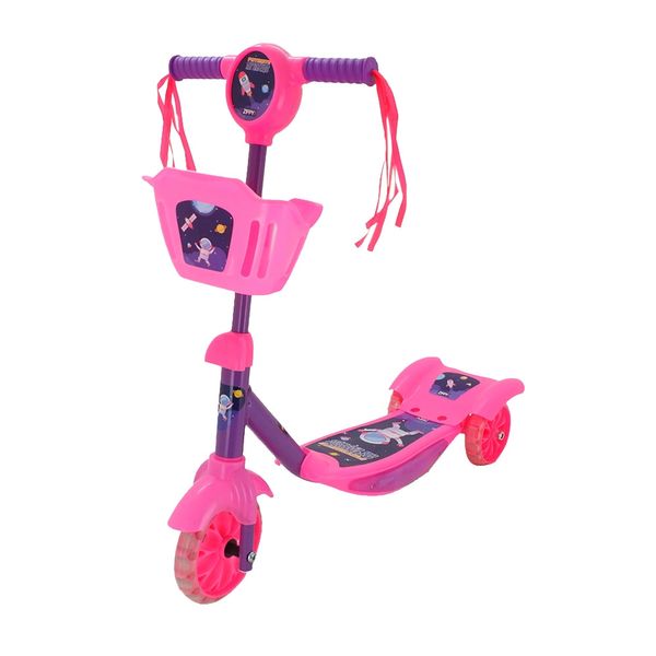 Patinete Infantil Zippy Toys Aventura no Espaço com Cestinha e Luz 3 Rodas