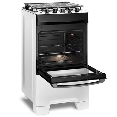 Fogão Continental 4 Bocas FC4IB Mesa de Inox Tecnologia Top Limpa Fácil Acendimento Automático Branco / Bivolt