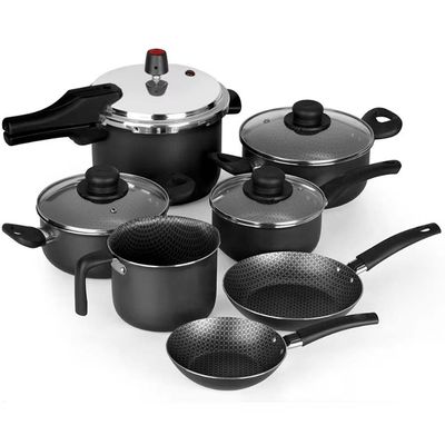Conjunto de Panelas 7 Peças Multiflon Gourmet com Revestimento Antiaderente Ultra7 e Panela de Pressão Preto