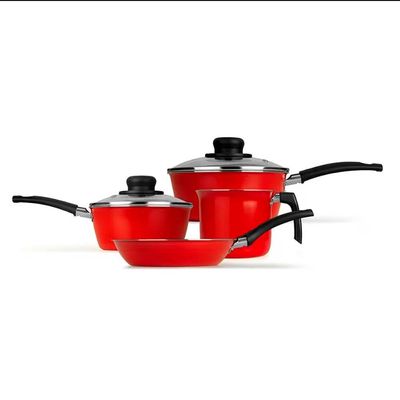 Conjunto de Panelas 4 Peças Multiflon Essencial com Revestimento Antiaderente Ultra7 e Tampas de Vidro Vermelho