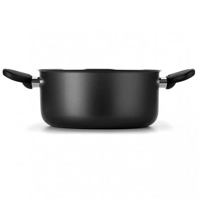 Caçarola Gourmet Multiflon com Tampa de Vidro e Antiaderente de Alumínio 24cm Preto