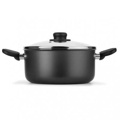 Caçarola Gourmet Multiflon com Tampa de Vidro e Antiaderente de Alumínio 24cm Preto
