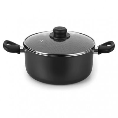 Caçarola Gourmet Multiflon com Tampa de Vidro e Antiaderente de Alumínio 24cm Preto