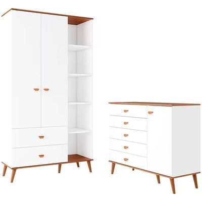 Guarda Roupa Infantil Ternura com 5 Nichos, 2 Portas, 2 Gavetas Bartira Branco Wood
