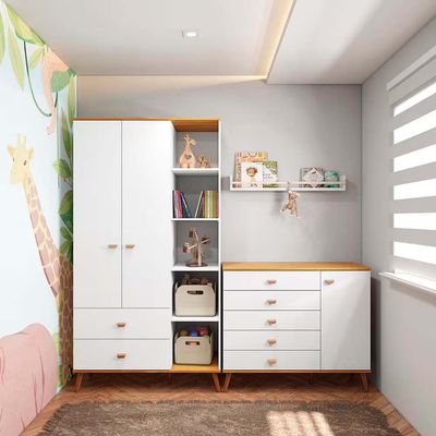 Guarda Roupa Infantil Ternura com 5 Nichos, 2 Portas, 2 Gavetas Bartira Branco Wood