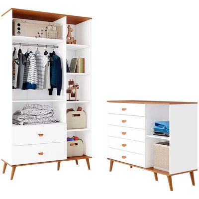 Guarda Roupa Infantil Ternura com 5 Nichos, 2 Portas, 2 Gavetas Bartira Branco Wood