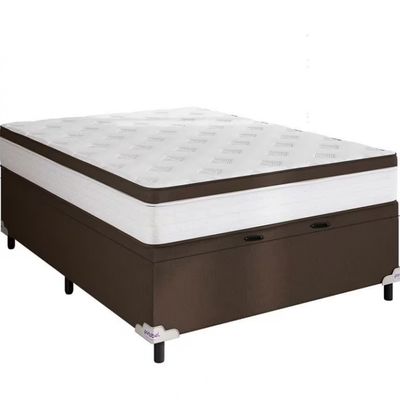 Cama Box de Casal Portobel Noah Ortopédico com Molas Ensacadas, EPS e Revestimento em Poliéster 70x138x188cm Branco com Marrom