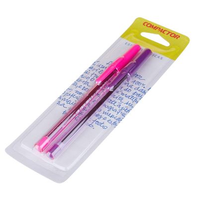Caneta Esferográfica Rosa e Violeta Compactor