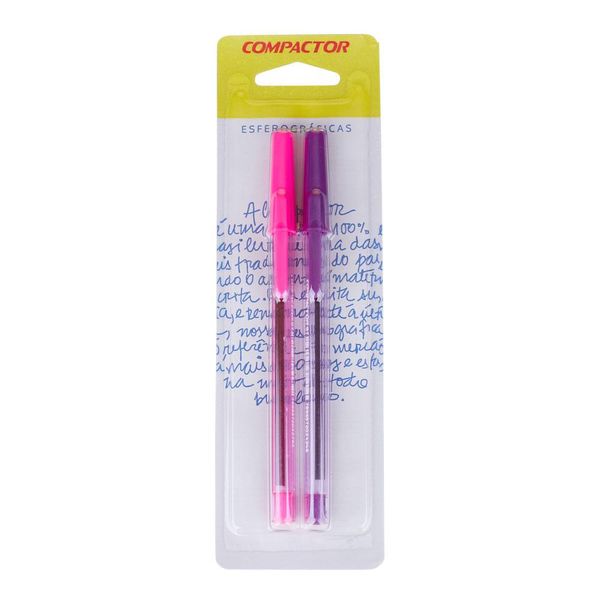 Caneta Esferográfica Rosa e Violeta Compactor