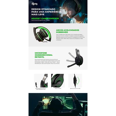Headset Gamer ELG Emperor HGE01 com Microfone P3 + P2 Verde
