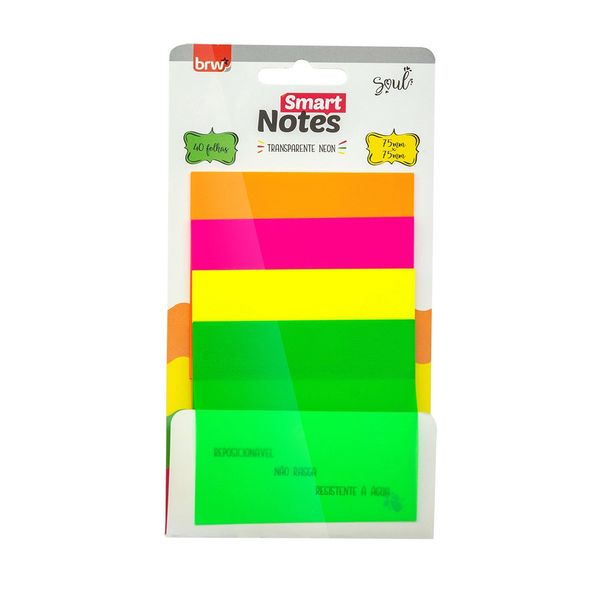 Bloco Adesivo BRW Smart Notes Transparente Neon 4 Blocos com 40 Folhas 76x76mm