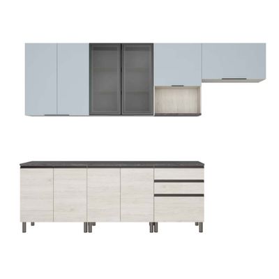 Cozinha Cristal 10 Portas 3 Gavetas MDP 15 mm Bartira Freixo/Azul