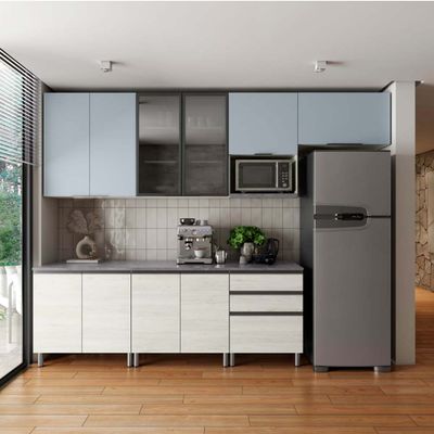Cozinha Cristal 10 Portas 3 Gavetas MDP 15 mm Bartira Freixo/Azul