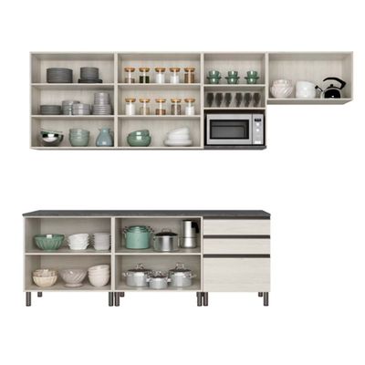 Cozinha Cristal 10 Portas 3 Gavetas MDP 15 mm Bartira Freixo/Azul