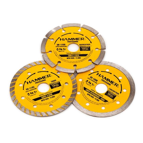 Kit Discos de Corte para Concreto Diamantado Hammer GYDD1300 3 Peças