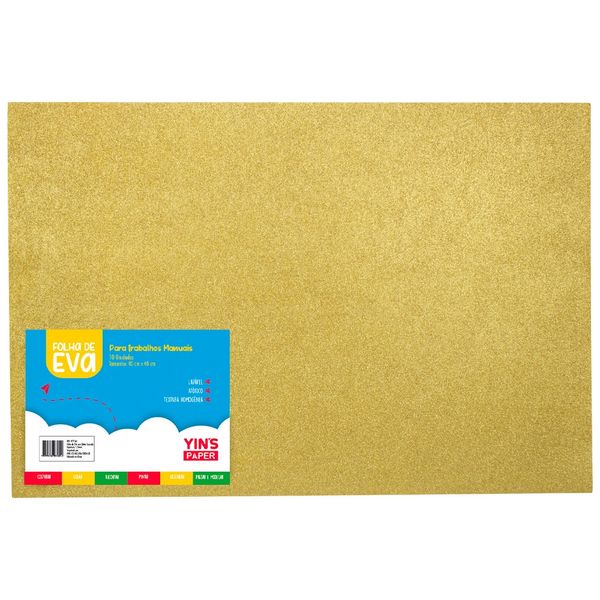 Folha de Eva Dourada Yins Paper com Glitter 10 Unidades 40x48x0,15cm