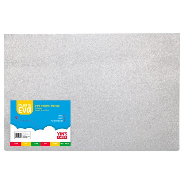 Folha de Eva Prata Yins Paper com Glitter 10 Unidades 40x48x0,15cm Folha de Eva Prata Yins Paper com Glitter 10 Unidades 40x48x0,15cm